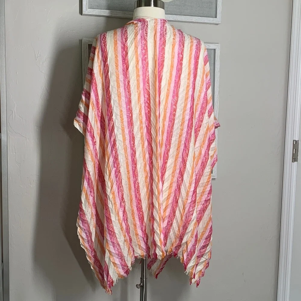 Chicos pink white and orange striped shawl